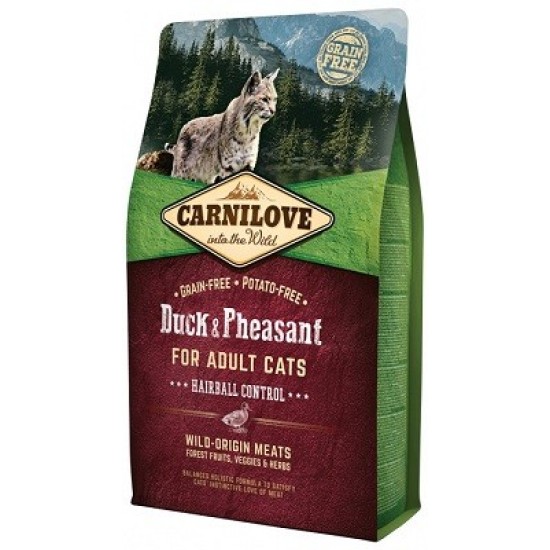 Carnilove Duck & Pheasant Adult Cat Hairball Control sausas maistas katėms