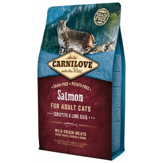 Carnilove Salmon Adult Cat Sensitive & Long Hair sausas pašaras katėms Carnilove Salmon Adult Cat Sensitive & Long Hair sausas pašaras katėms