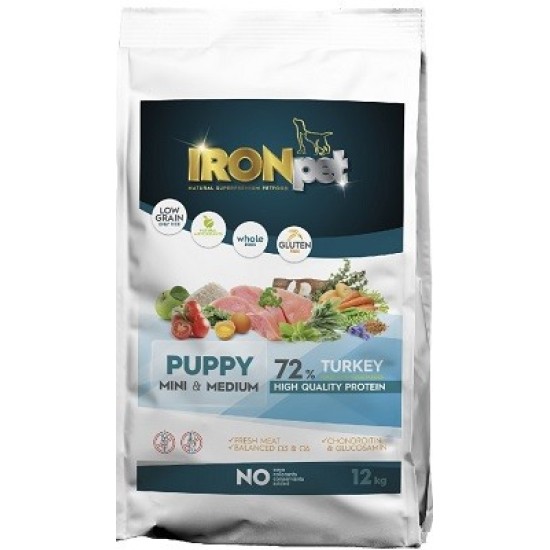 IRONpet TURKEY Puppy Mini & Medium vieno baltymo pašaras šunims iki 1 metų