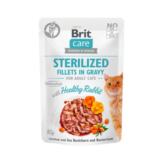 Brit Care Cat Sterilized Fillets in Gravy Healthy Rabbit konservai sterilizuotoms katėms su triušiena