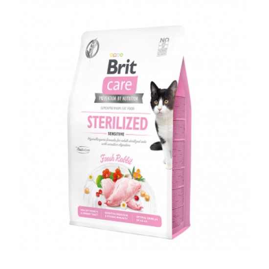 Brit Care Cat Sterilized Sensitive begrūdis sausas maistas sterilizuotoms jautrioms katėms 