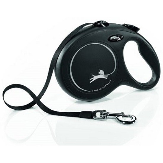 FLEXI BLACK DESIGN juostelinis pavadėlis, M dydis, iki 25kg, Juodas FLEXI BLACK DESIGN juostelinis pavadėlis, M dydis, iki 25kg, Juodas