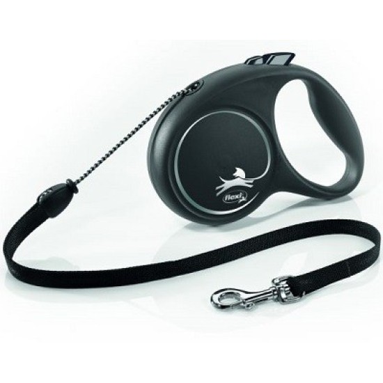 FLEXI BLACK DESIGN virvelinis pavadėlis, iki 12kg, 5 m, Juodas FLEXI BLACK DESIGN virvelinis pavadėlis, iki 12kg, 5 m, Juodas