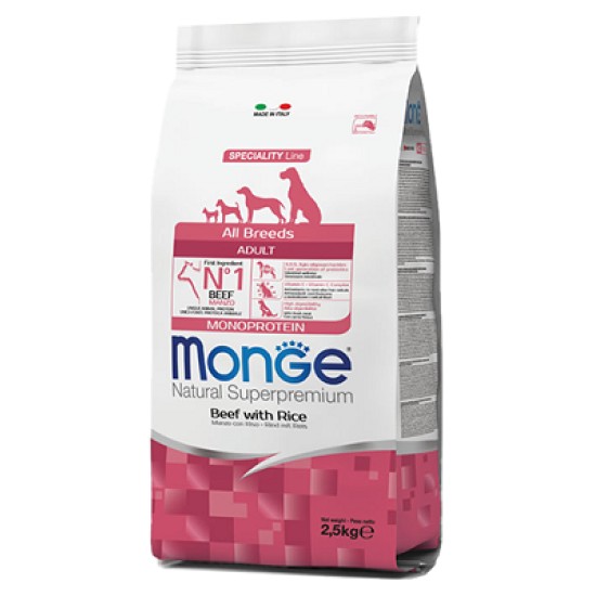 Monge All Breeds Adult Beef and Rice sausas maistas šunims