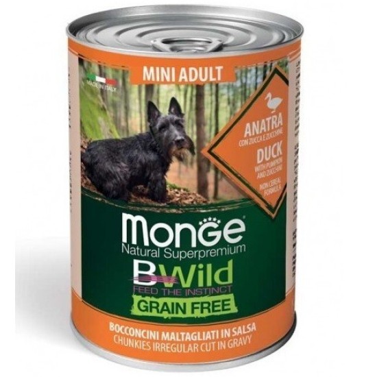 Monge Bwild mini adult konservai šunims su antiena, mėsos gabaliukai padaže
