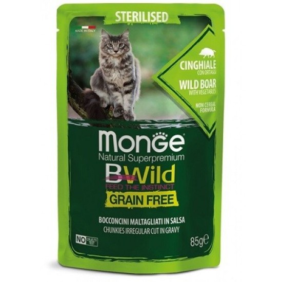 Monge BWild konservai sterelizuotoms katėms su šerniena ir daržovėmis padaže Monge BWild konservai sterelizuotoms katėms su šerniena ir daržovėmis padaže