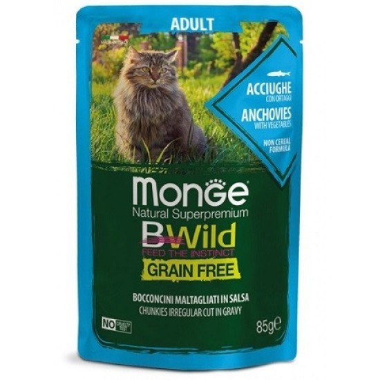 Monge BWild konservai katėms su ančiuviais ir daržovėmis padaže Monge BWild konservai katėms su ančiuviais ir daržovėmis padaže