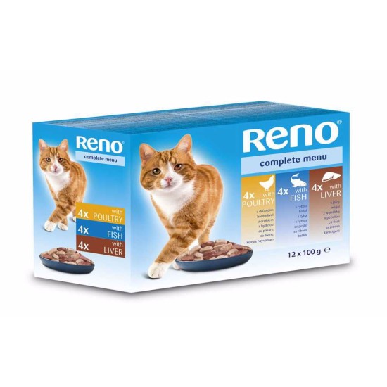 RENO cat paukštiena žuvis ir kepenys maišelyje 100 g (12 pak.)
