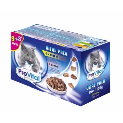 PreVital Cat vištiena veršiena ir lašiša maišelyje 100 g (12 pak.)