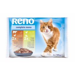 RENO cat su jautiena / paukštiena paukštiena / žuvis maišelyje 100 g (4 pak.)