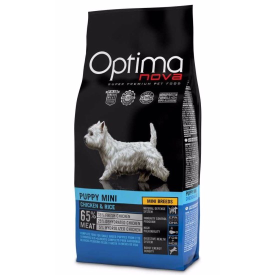 Sausas šunų maistas OPTIMAnova Dog Puppy Mini Chicken & Rice su vištiena ir ryžiais, 2 kg