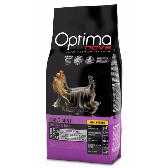 Sausas šunų maistas OPTIMAnova Dog Adult Mini Chicken & Rice su vištiena ir ryžiais, 12 kg