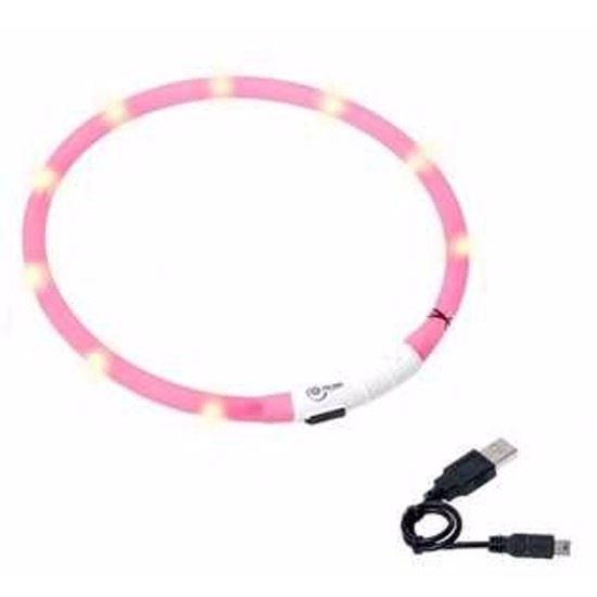 LED apykaklė įkraunama Karlie, rožinė 75 cm