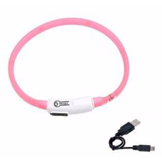 LED apykaklė įkraunama Karlie, rožinė 35 cm