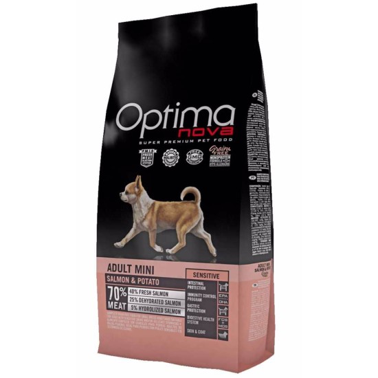 OPTIMA Nova Dog Adult Mini Sensitive Salmon & Potato GF su lašiša ir bulvėmis