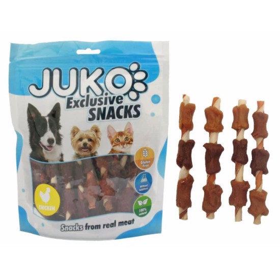 JUKO užkandžiai vištiena antis & kepenys apvyniojimas žalia oda 250 g