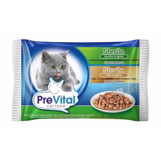 PreVital Cats sterilizuotomszuotomsos kepenys ir paukštienos maišelyje 100 g (4 pak.)