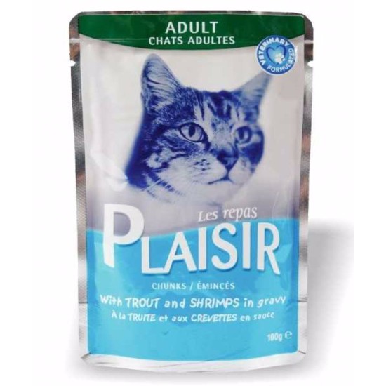 Plaisir Cat upėtakis & krevetės maišelis 100 g