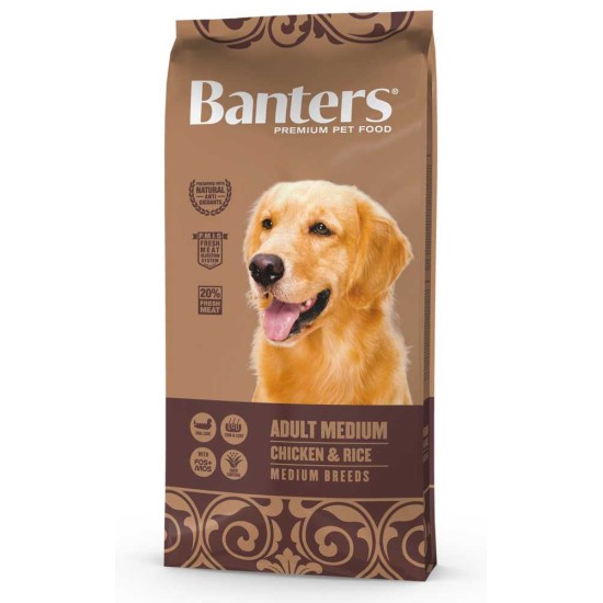 Sausas šunų maistas Banters Adult Medium Chicken & Rice su vištiena ir ryžiais, 15 kg