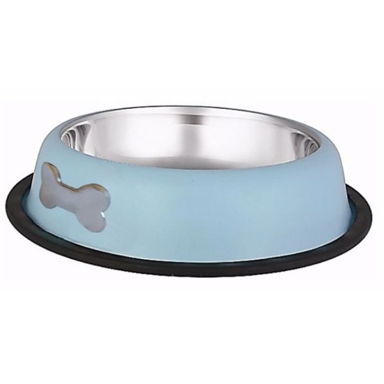 Dubenėlis iš nerūdijančio plieno stabilus ženklas kaulai šviesiai mėlyna 0,2 l