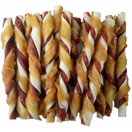 Skanėstas iš buivolo odos susuktas su vištiena JUKO Užkandžiai 12,5 cm (25 vnt)