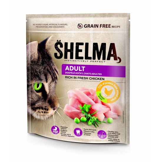 SHELMA katė suaugusiųjų šviežia mėsa vištiena GF 750 g SHELMA katė suaugusiųjų šviežia mėsa vištiena GF 750 g