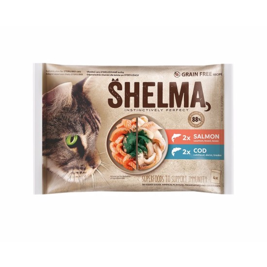SHELMA cat lašiša ir menkė maišelyje 85 g (4 pak.) SHELMA cat lašiša ir menkė maišelyje 85 g (4 pak.)