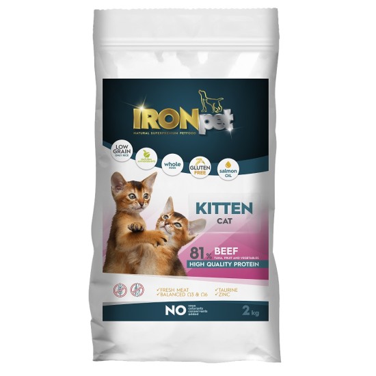 Sausas kačių maistas IRONpet Cat Kitten Beef su jautiena, 2 kg