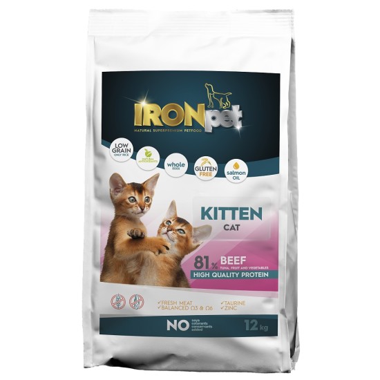 Sausas kačių maistas IRONpet Cat Kitten Beef su jautiena, 12 kg