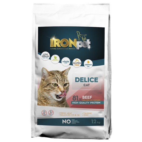 Sausas kačių maistas IRONpet Cat Delice Beef su jautiena, 12 kg