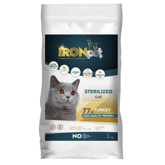 Sausas kačių maistas IRONpet Cat Sterilized Turkey su kalakutiena, 2 kg