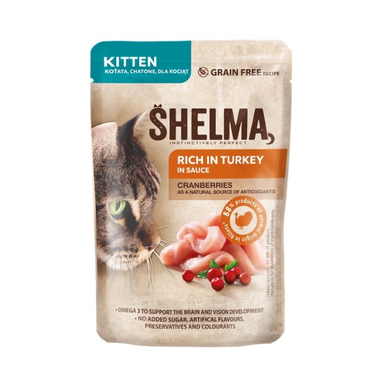 SHELMA cat su kalakutiena ir spanguolė padaže 85 g SHELMA cat su kalakutiena ir spanguolė padaže 85 g