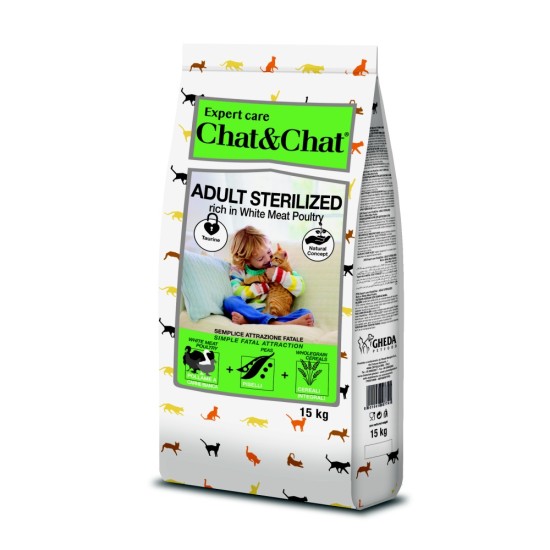 Chat & Chat Expert Suaugusiųjų Sterilizuota su paukštiena mėsa 15 kg
