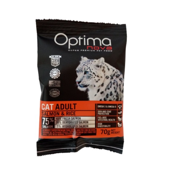 Sauso kačių maisto mėginukas OPTIMAnova Cat Adult Salmon su lašiša, 70 g Sauso kačių maisto mėginukas OPTIMAnova Cat Adult Salmon su lašiša, 70 g
