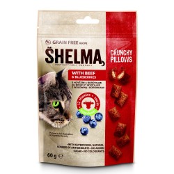Skanėstas katėms SHELMA pillows with beef and blueberries GF pagalvėlės su jautiena ir mėlynėmis, 60 g