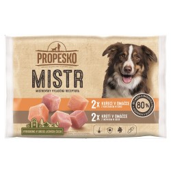 Konservai šunims PROPESKO Dog Master chicken, turkey in sauce, pocket su vištiena ir kalakutiena, 4x85 g Konservai šunims PROPESKO Dog Master chicken, turkey in sauce, pocket su vištiena ir kalakutiena, 4x85 g