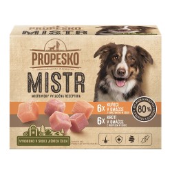 Konservai šunims PROPESKO Dog Master chicken, turkey in sauce, pocket su vištiena ir kalakutiena, 12x85 g Konservai šunims PROPESKO Dog Master chicken, turkey in sauce, pocket su vištiena ir kalakutiena, 12x85 g