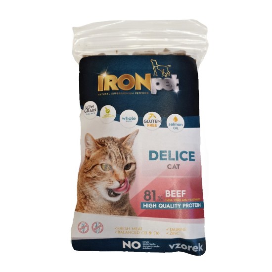Sauso kačių maisto mėginukas IRONpet Cat Delice Beef su jautiena, 70g