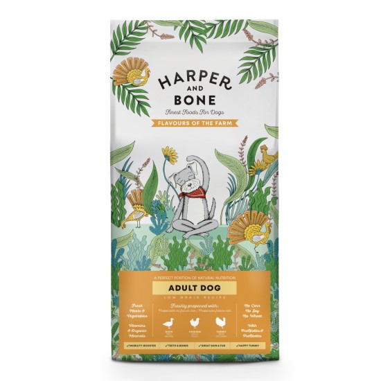 Harper and Bone Dog Suaugusiųjų Didelis & Vidutinis ūkinis skoniai 12 kg