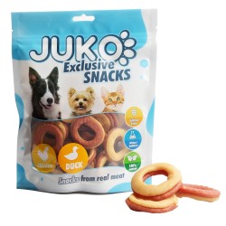 Skanėstas šunims JUKO Snacks Chicken & Duck Doughnuts vištienos ir antienos spurga, 250 g Skanėstas šunims JUKO Snacks Chicken & Duck Doughnuts vištienos ir antienos spurga, 250 g