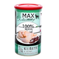 MAX Deluxe Dog 3/4 vištiena su kepenimis skardine 1200 g MAX Deluxe Dog 3/4 vištiena su kepenimis skardine 1200 g