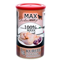 MAX Deluxe Dog 3/4 vištiena su širdele skardine 1200 g MAX Deluxe Dog 3/4 vištiena su širdele skardine 1200 g