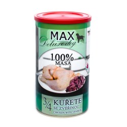 MAX Deluxe Dog 3/4 vištiena su žaidimo skardine 1200 g MAX Deluxe Dog 3/4 vištiena su žaidimo skardine 1200 g