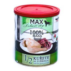 MAX Deluxe Dog 1/2 vištiena su žaidimo skardine 800 g MAX Deluxe Dog 1/2 vištiena su žaidimo skardine 800 g