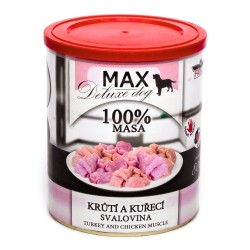 MAX Deluxe Dog su kalakutiena ir vištiena raumenys konservas 800 g MAX Deluxe Dog su kalakutiena ir vištiena raumenys konservas 800 g