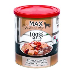 MAX Deluxe Dog kubeliai liesi raumenys su kepenimis skardine 800 g MAX Deluxe Dog kubeliai liesi raumenys su kepenimis skardine 800 g