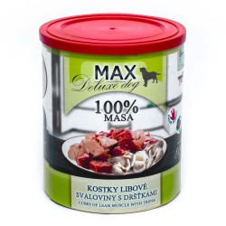 MAX Deluxe Dog kubeliai liesi raumenys su skardine 800 g MAX Deluxe Dog kubeliai liesi raumenys su skardine 800 g