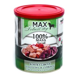 MAX Deluxe Dog kubeliai liesi raumenys su žaidimo skardine 800 g MAX Deluxe Dog kubeliai liesi raumenys su žaidimo skardine 800 g
