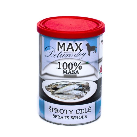 MAX Deluxe Dog šprotai visas konservas 400 g MAX Deluxe Dog šprotai visas konservas 400 g