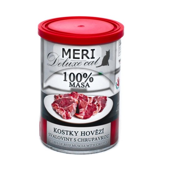 MERI Deluxe Cat kubeliai jautienos raumenys su kremzle skardine 400 g